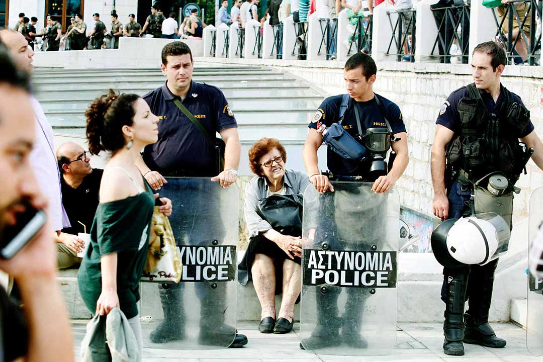 Demonstration vid Syntagma torget i Aten