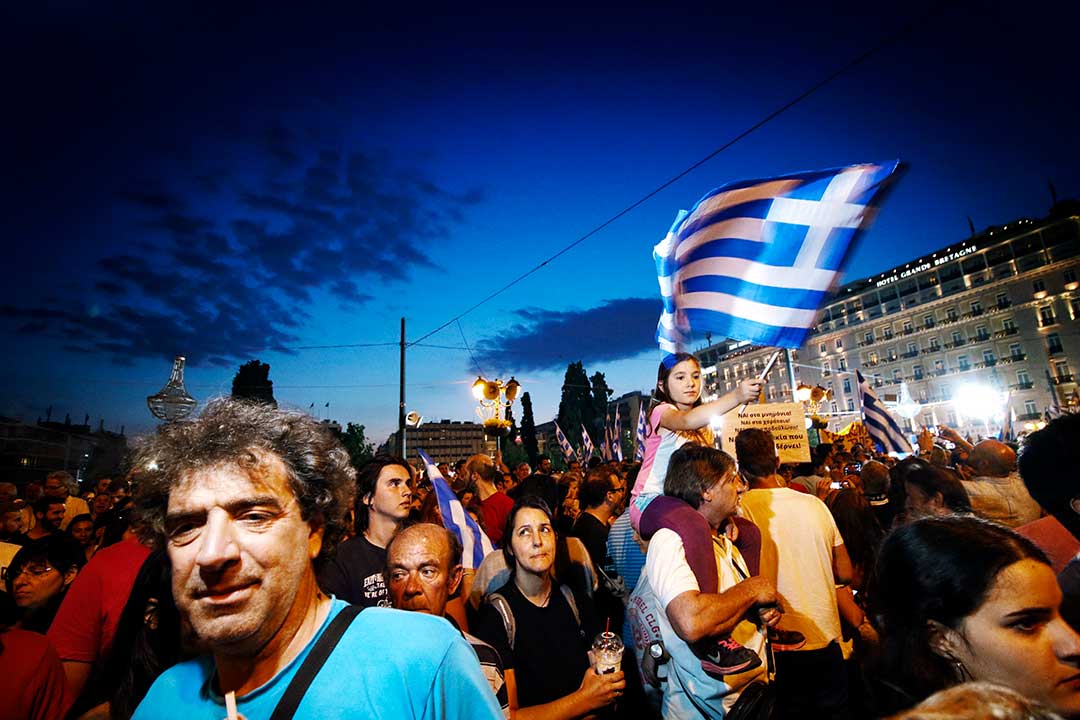 Protester på Syntagmatorget i Athen 2015. Foto:Björn Olsson
